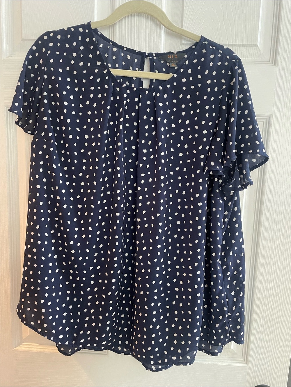 MIX by 41 Hawthorn Navy Polka Dot Flutter Sleeve Blouse